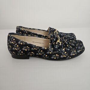 NWOT CAbi Carnaby Floral Velvet Horsebit Loafers Style 6005 Navy Yellow 8